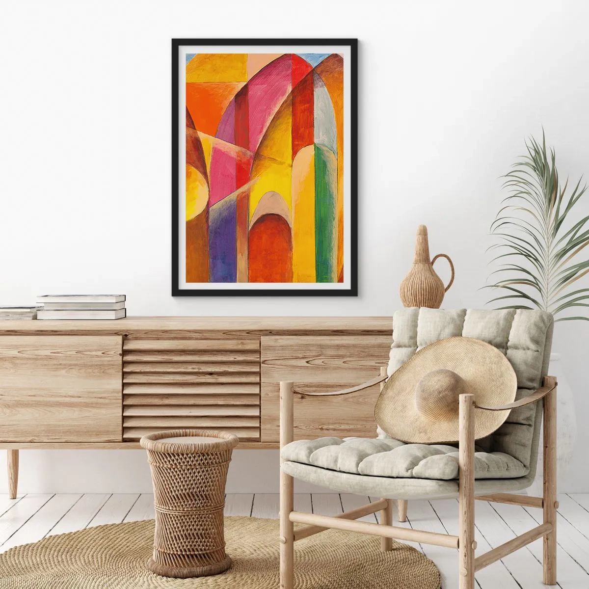 Poster in einem schwarzem Rahmen - Bunte Abstraktion mit geometrischen Formen - 50x70cm - Kathedrale der Sonne - Moderne Wanddekoration für Wohnzimmer und Schlafzimmer ARTTOR