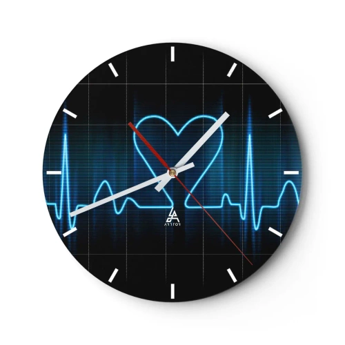 Wanduhr - Glasuhr - Herzförmiges EKG-Linienmotiv auf schwarzem Hintergrund - 30x30cm - Im Rhythmus des Herzens - Moderne Wanddekoration für Wohnzimmer, Küche und Schlafzimmer ARTTOR