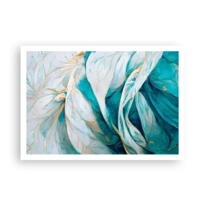 Poster - Abstrakte blaue Blätter mit goldenen Details - 100x70cm - Blaue Abstraktion mit goldenem Motiv - Moderne Wanddekoration für Wohnzimmer und Schlafzimmer ARTTOR