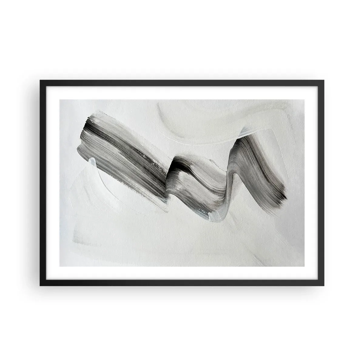 Poster in einem schwarzem Rahmen - Abstrakter schwarz-weißer Pinselstrich auf hellem Hintergrund - 70x50cm - Lässig zum Spaß - Moderne Wanddekoration für Wohnzimmer und Schlafzimmer ARTTOR