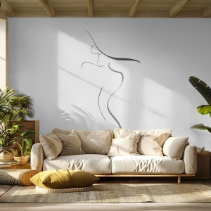 Fototapete Premium Sand - Minimalistische Silhouette einer Frau aus schwarzen Linien - 100x70cm - Flüchtig wie eine Welle - Moderne Wanddekoration für Wohnzimmer und Schlafzimmer ARTTOR