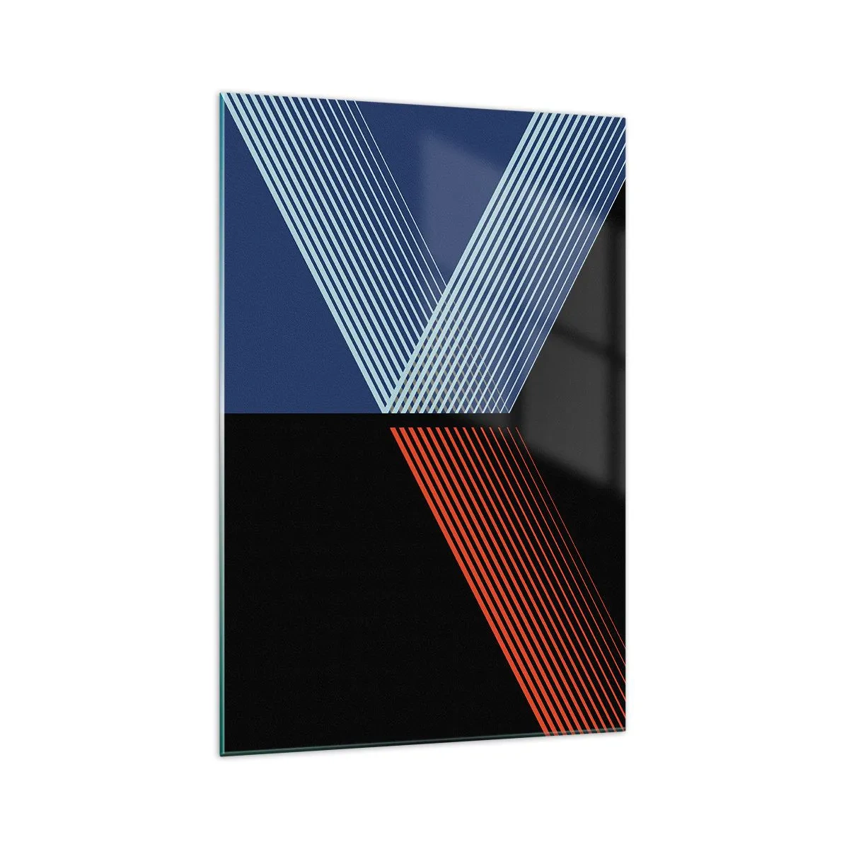 Glasbild - Bild auf glas - Geometrische Linien in Rot- und Blautönen - 70x100cm - Eine einfache Geschichte - Moderne Wanddekoration für Wohnzimmer und Schlafzimmer ARTTOR