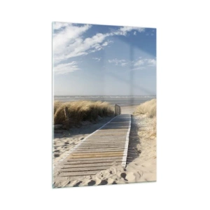 Glasbild - Bild auf glas - Holzweg durch die Dünen zum Strand - 50x70cm - Hinter der Düne, im Rauschen des Grases - Moderne Wanddekoration für Wohnzimmer und Schlafzimmer ARTTOR