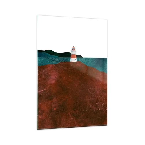 Glasbild - Bild auf glas - Ein Leuchtturm vor der Kulisse von Bergen und Meer - 80x120cm - Aufs Meer starren - Moderne Wanddekoration für Wohnzimmer und Schlafzimmer ARTTOR
