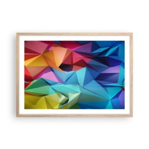 Poster in einem Rahmen aus heller Eiche - Regenbogen-Origami - 70x50 cm