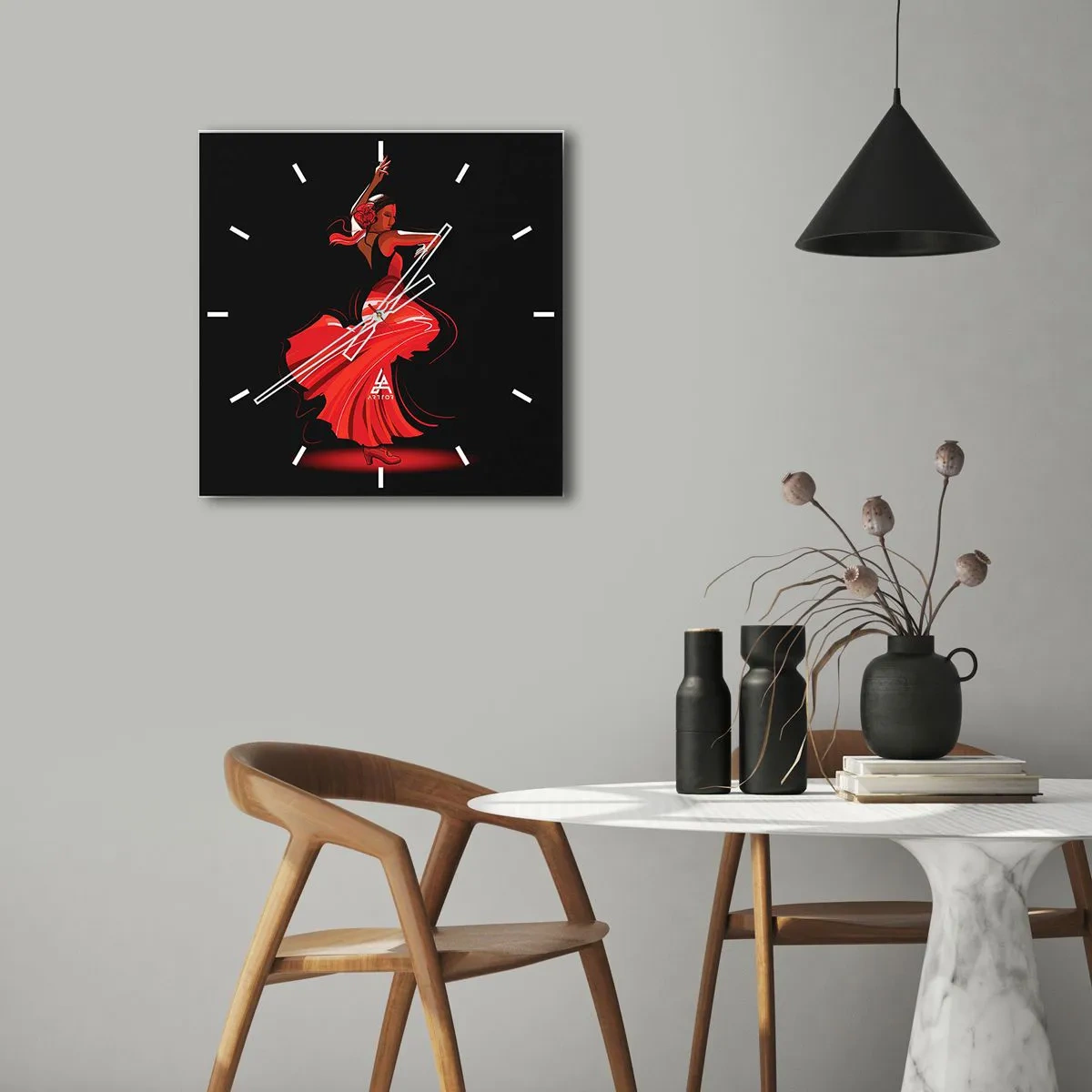 Wanduhr - Glasuhr - Der feurige Geist des Flamenco - 40x40 cm