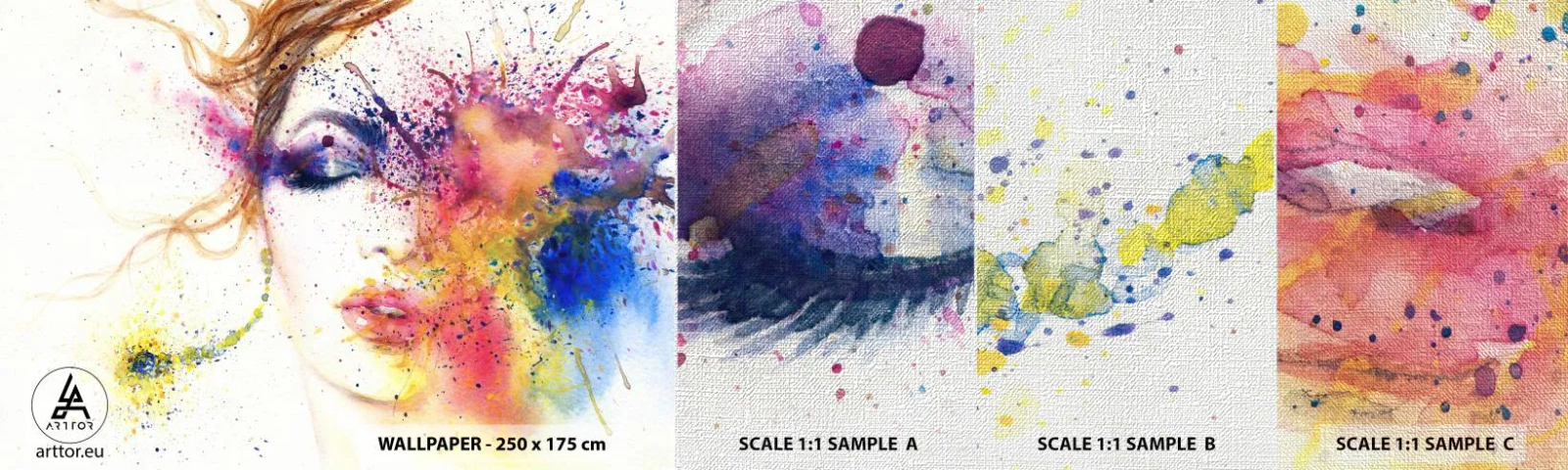 Fototapeten Muster Premium Canvas - Regenbogenschwindel - Abstraktion, Das Gesicht einer Frau, Porträt einer Frau - 100x30 cm