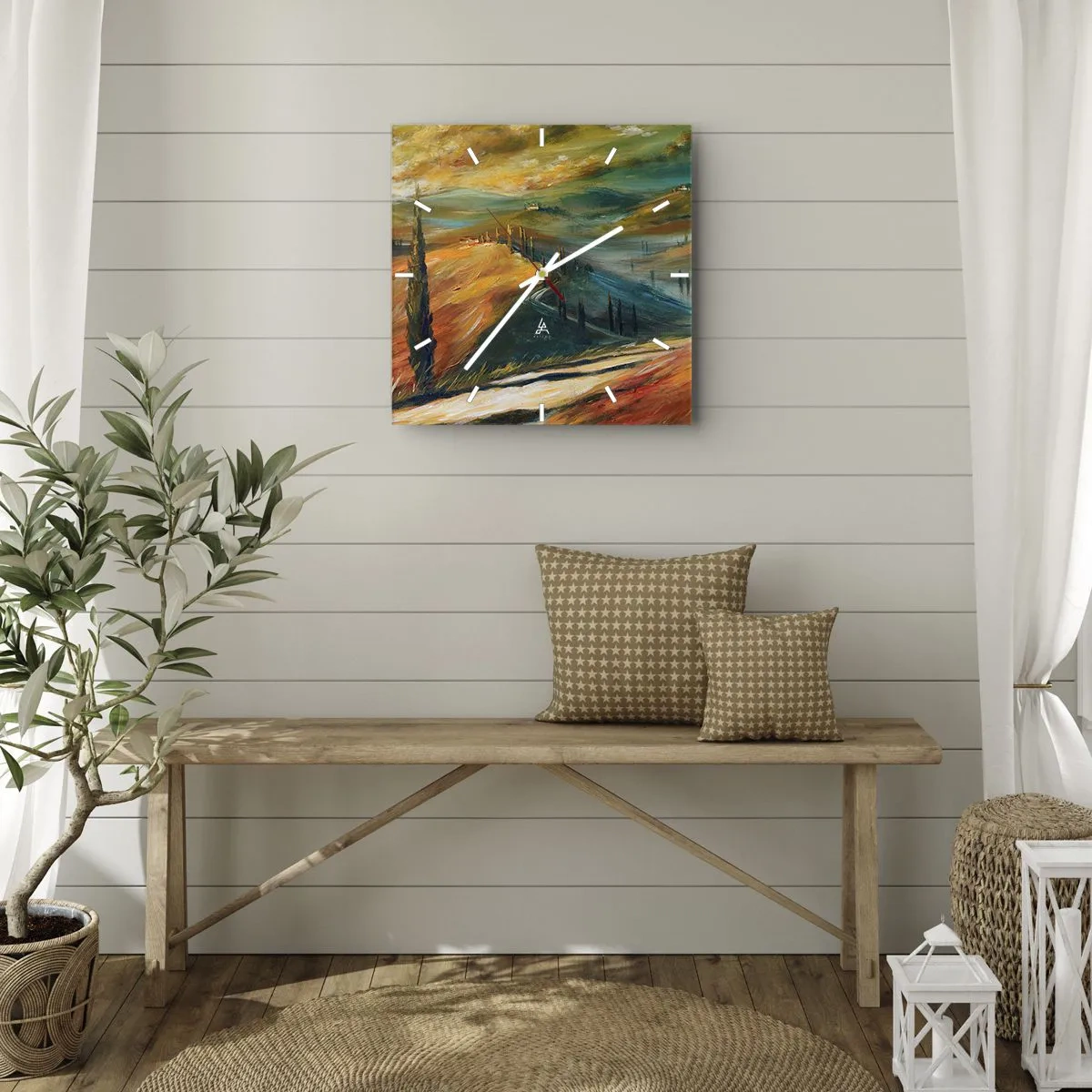 Wanduhr - Glasuhr - Toskanische Landschaft - 40x40 cm