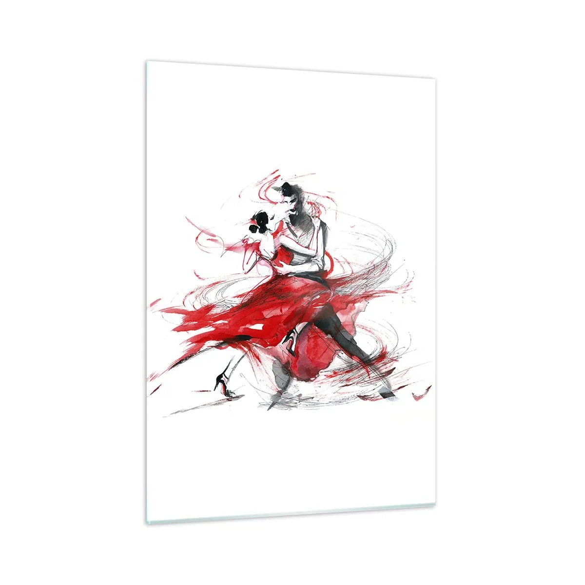 Glasbild - Bild auf glas - Ein Tänzerpaar in einem dynamischen Aquarelltanz - 50x70cm - Tango – der Rhythmus der Leidenschaft - Moderne Wanddekoration für Wohnzimmer und Schlafzimmer ARTTOR