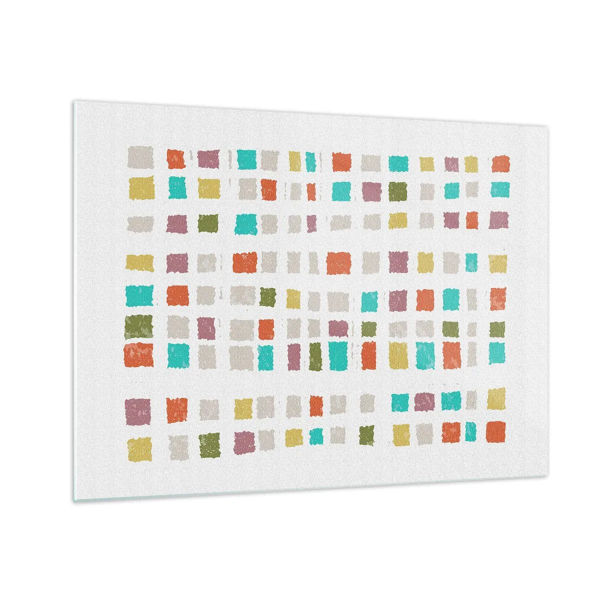 Glasbild - Bild auf glas - Buntes Mosaik aus Quadraten auf weißem Hintergrund im abstrakten Stil - 70x50cm - Unbekanntes Spiel - Moderne Wanddekoration für Wohnzimmer und Schlafzimmer ARTTOR
