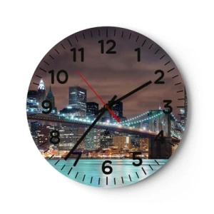Wanduhr - Glasuhr - Lichter der Großstadt - 40x40 cm