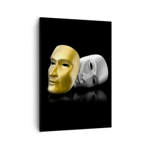 Bild auf Leinwand - Leinwandbild - Gold- und Silbermaske auf schwarzem Hintergrund - 50x70cm - Das Leben ist wie ein Theater - Moderne Wanddekoration für Wohnzimmer und Schlafzimmer ARTTOR