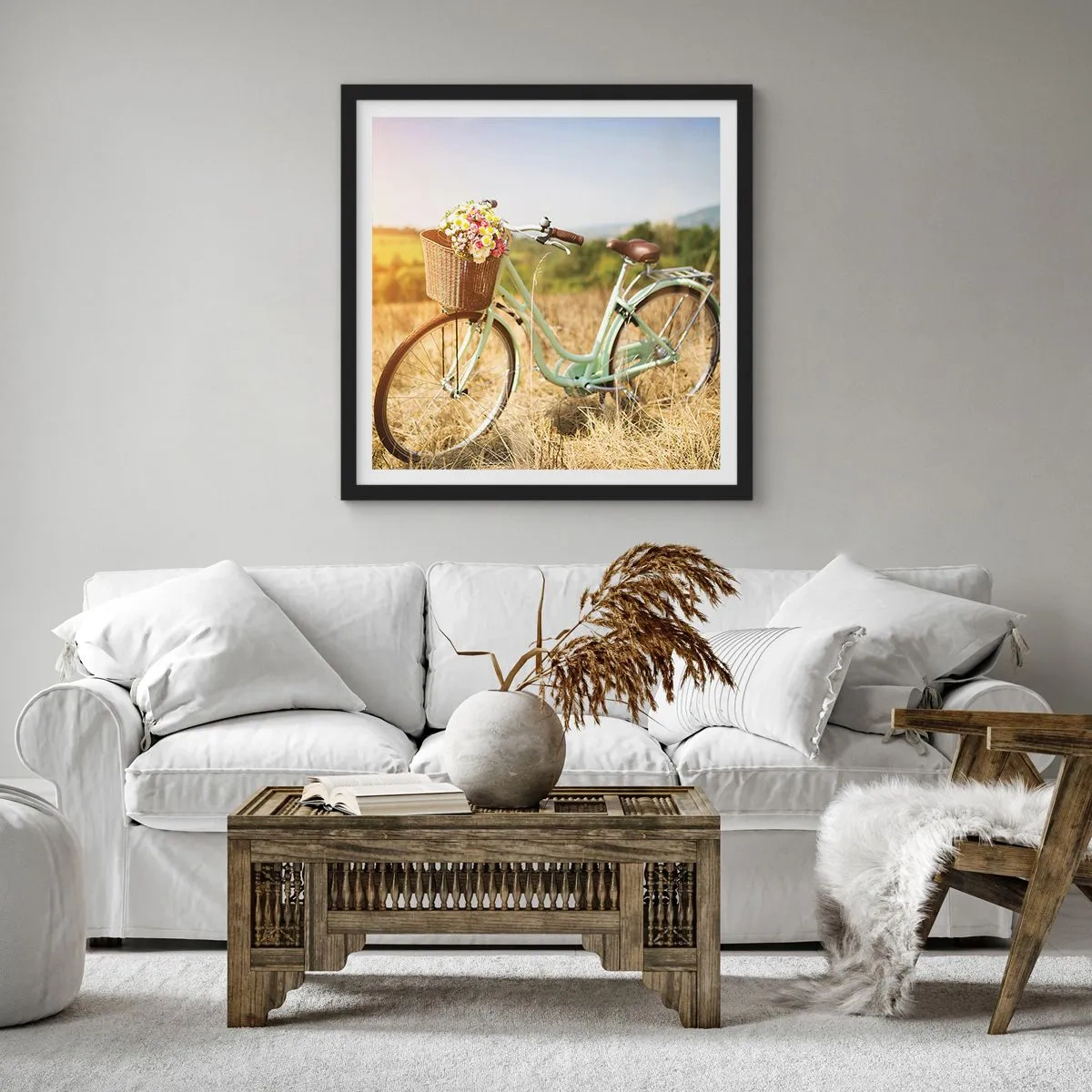 Poster in einem schwarzem Rahmen - Ich bleibe eine Weile hier - 40x40 cm