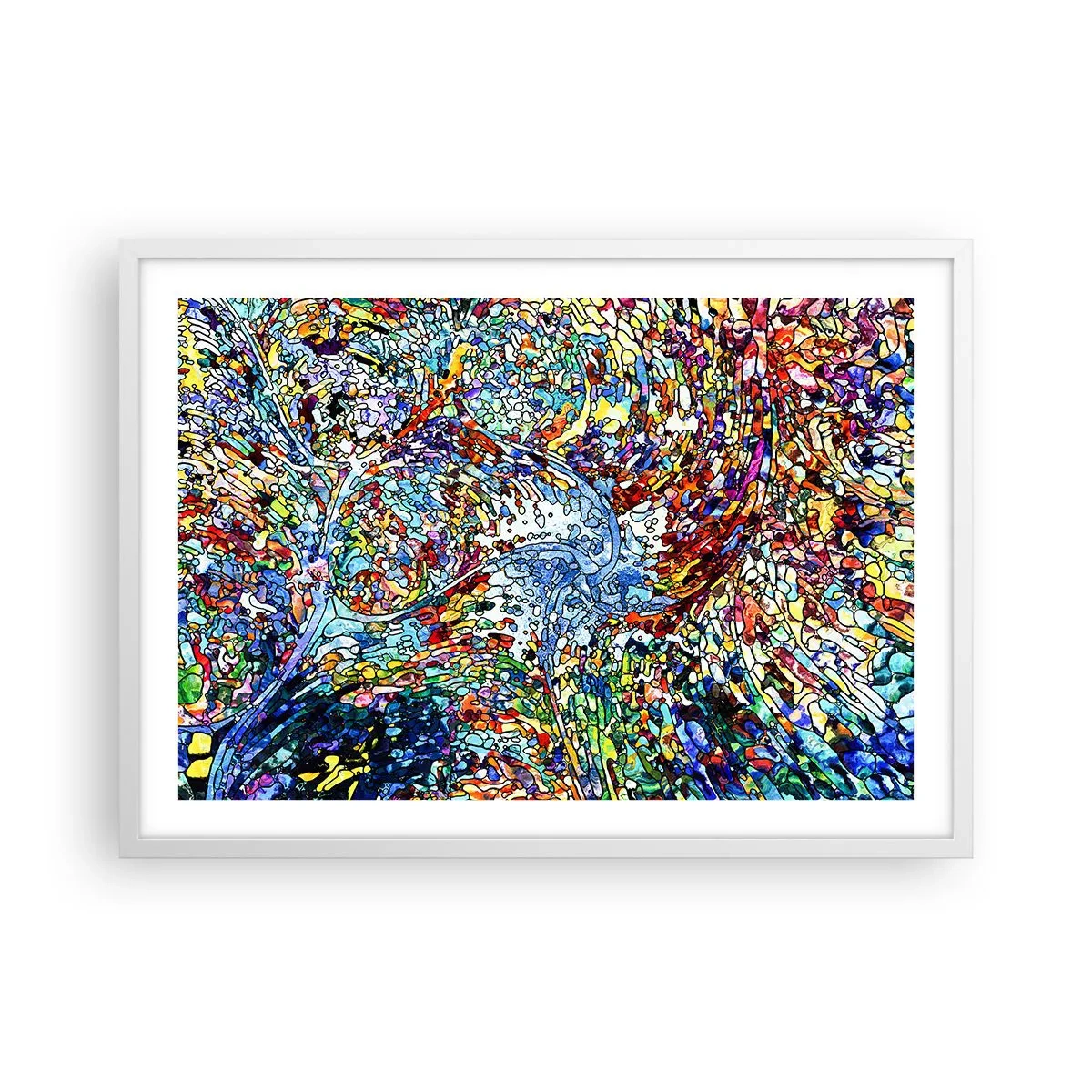 Poster in einem weißen Rahmen - Glasmalerei Wassertropfen - 70x50 cm