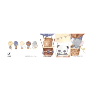 Fototapeten Muster Selbstklebend Deluxe Sticker - Freunde auf Reise - Luftballons, Tiere, Kinder - 100x30 cm