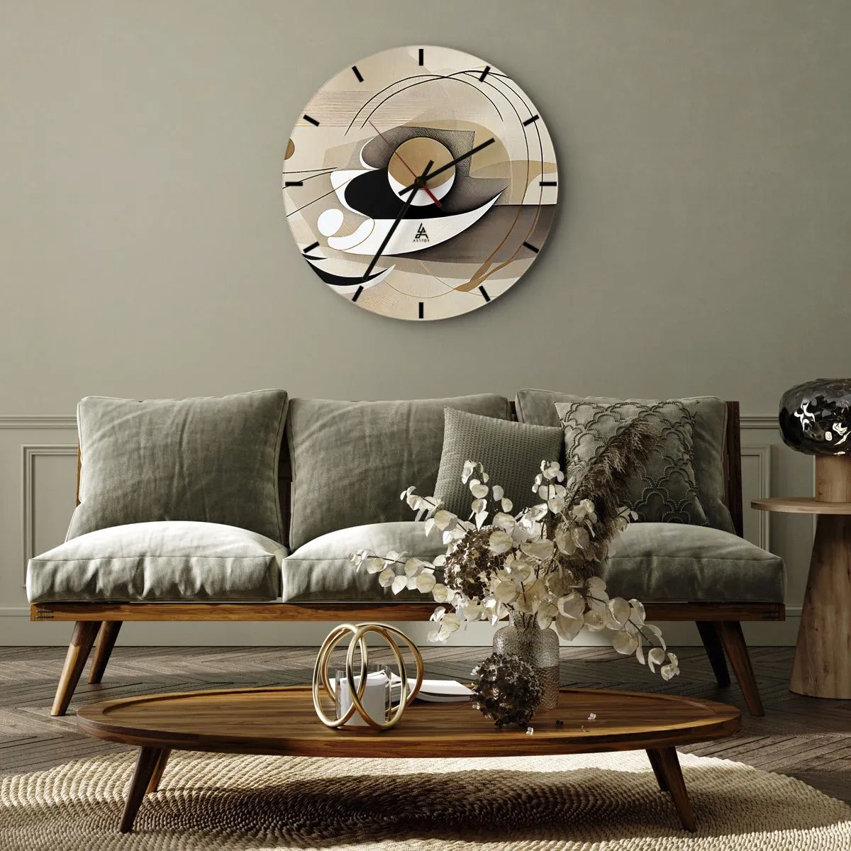 Wanduhr - Glasuhr - Komposition: die Essenz des Wortes - 40x40 cm