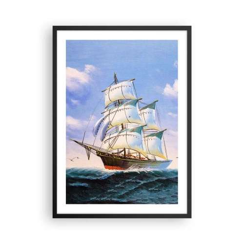Poster in einem schwarzem Rahmen - Ein Segelschiff gegen das Meer, volle Segel - 50x70cm - Mit Stolz mit dem Wind - Moderne Wanddekoration für Wohnzimmer und Schlafzimmer ARTTOR