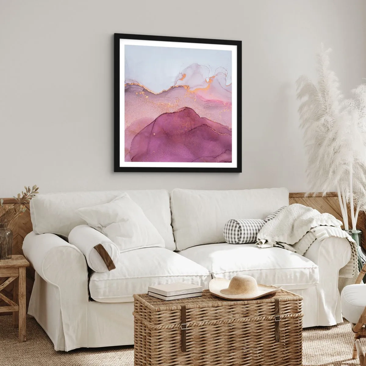 Poster in einem schwarzem Rahmen - Violett und lila Wellen - 40x40 cm