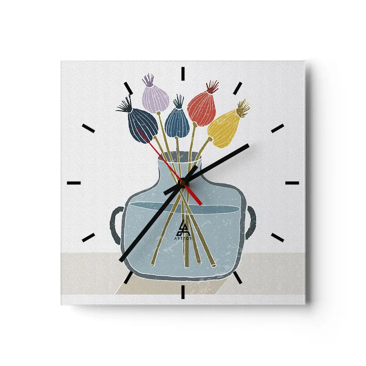Wanduhr - Glasuhr - Bunte Trockenblumen in einer Vase auf weißem Hintergrund - 30x30cm - Es ist mucksmäuschenstill - Moderne Wanddekoration für Wohnzimmer und Schlafzimmer ARTTOR