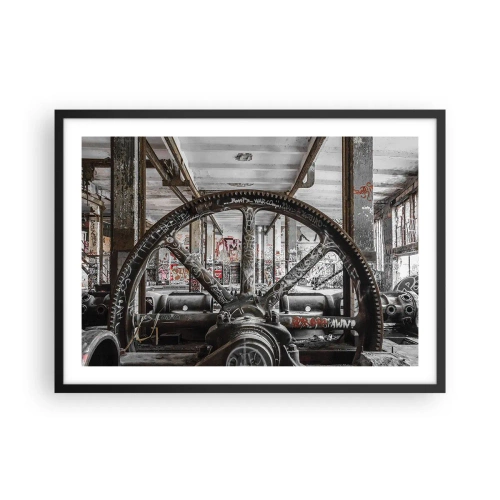 Poster in einem schwarzem Rahmen - Ein alter Mechanismus in einem verlassenen Industriegebäude - 70x50cm - Das geheime Leben der Fabrik - Moderne Wanddekoration für Wohnzimmer und Schlafzimmer ARTTOR