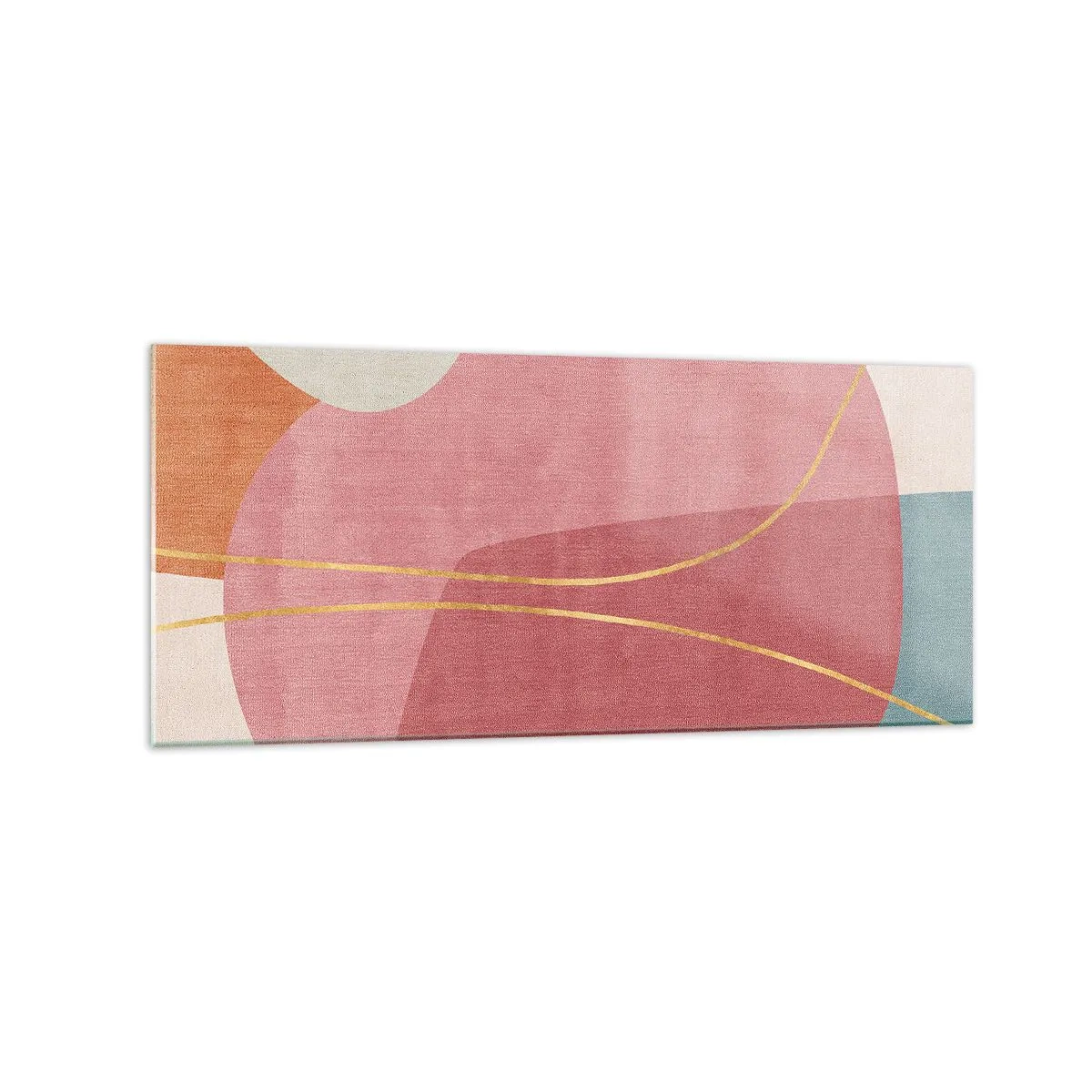 Glasbild - Bild auf glas - Abstrakte Formen in Pastellfarben mit zarten Linien - 120x50cm - Pastellkomposition mit Goldfaden - Moderne Wanddekoration für Wohnzimmer und Schlafzimmer ARTTOR