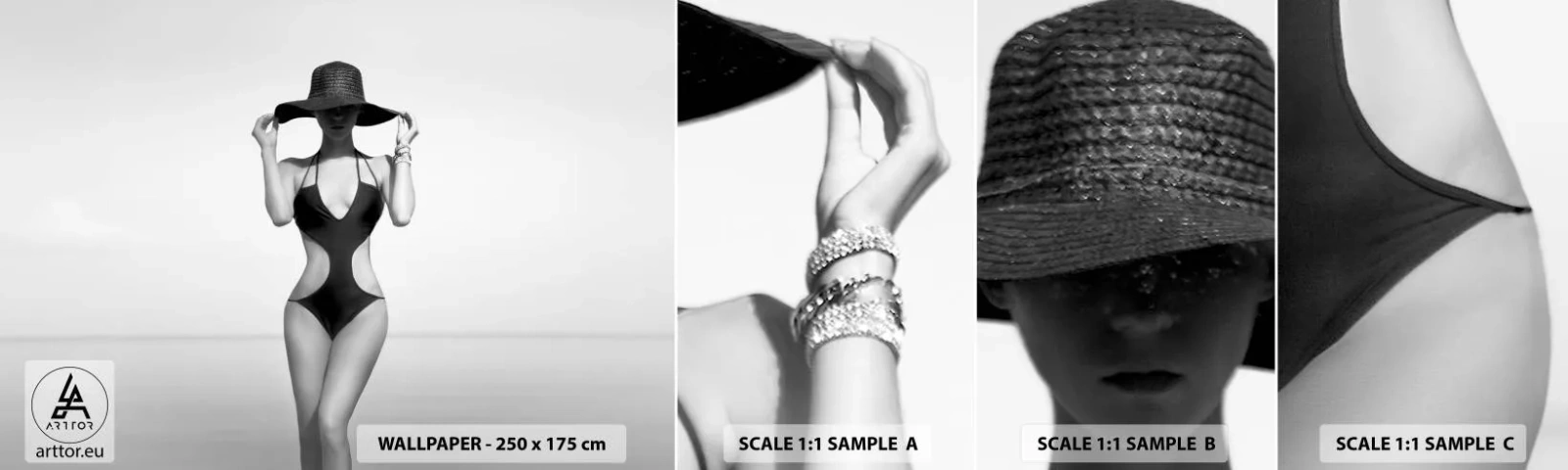 Fototapetenmuster Standard Eco - Mein Name ist: Eleganz - Frau, Strand, Mode - 100x30 cm