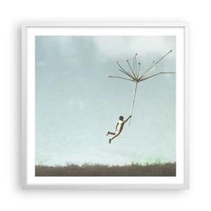 Poster in einem weißen Rahmen - Drachen, Löwenzahn, Wind - 60x60 cm