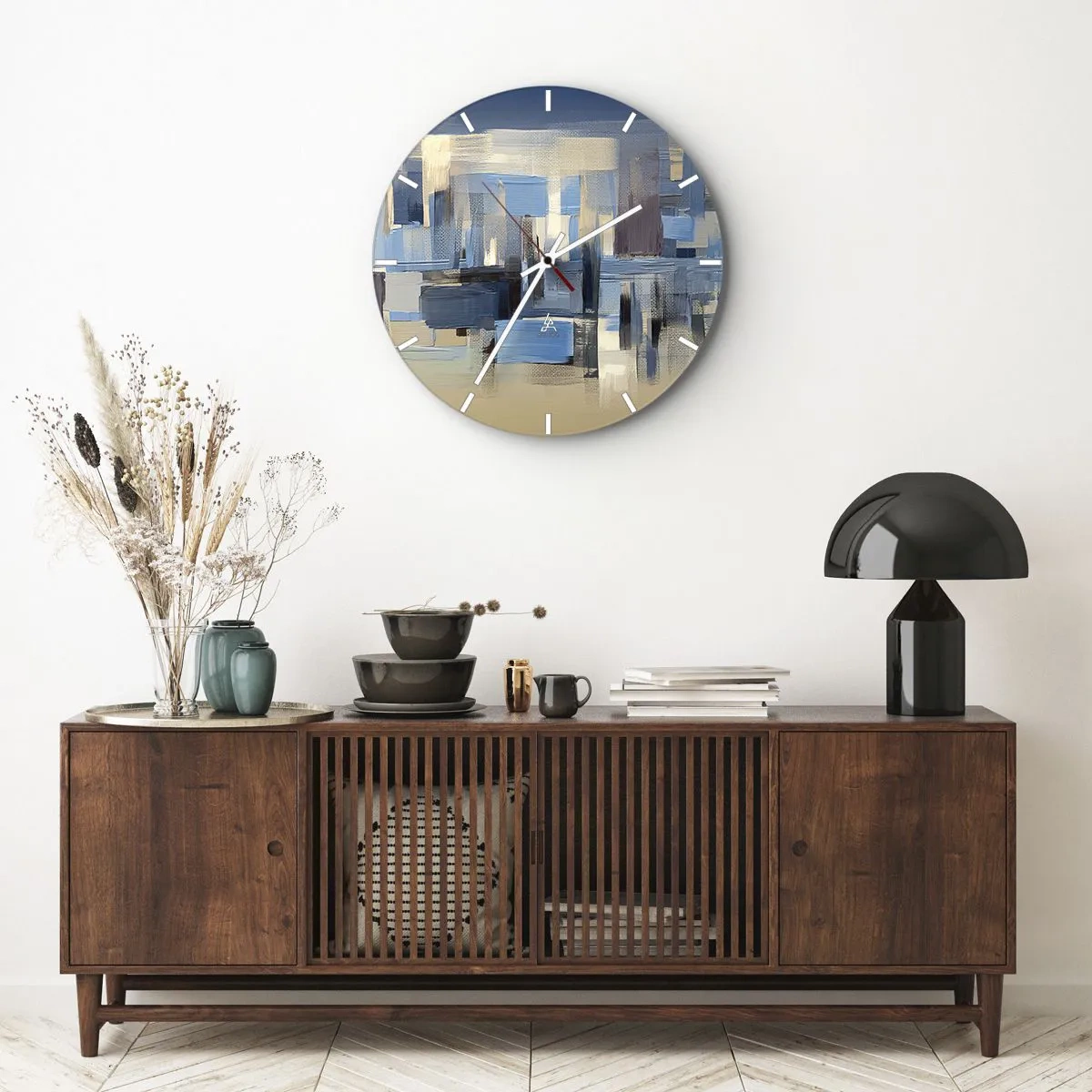 Wanduhr - Glasuhr - Blaue Konstruktion - 30x30 cm