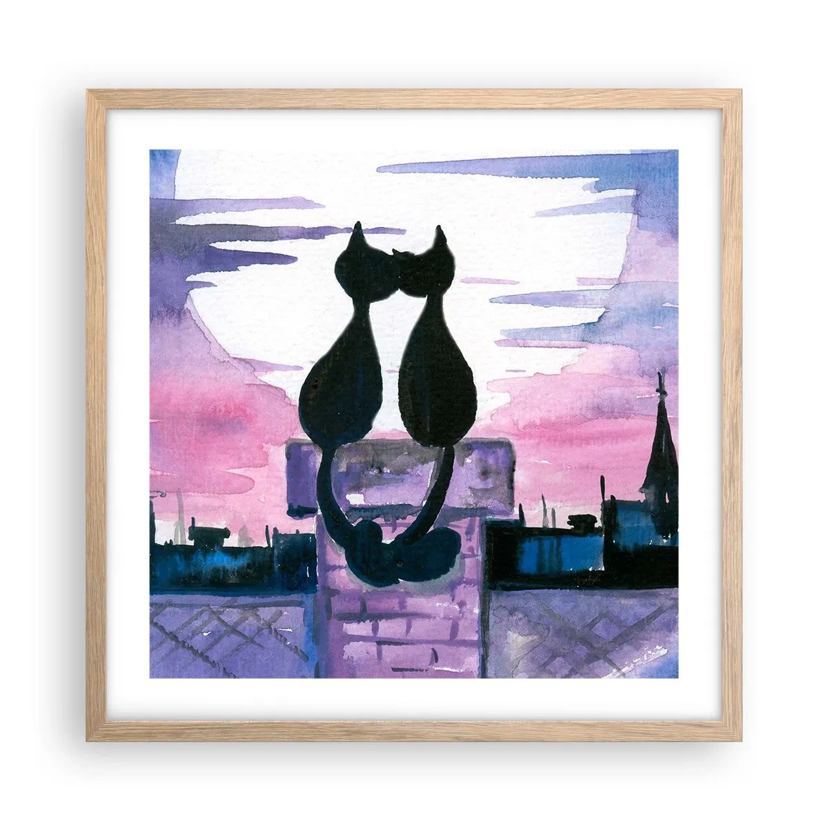 Poster in einem Rahmen aus heller Eiche - Rendez-vous unter dem Mond - 50x50 cm