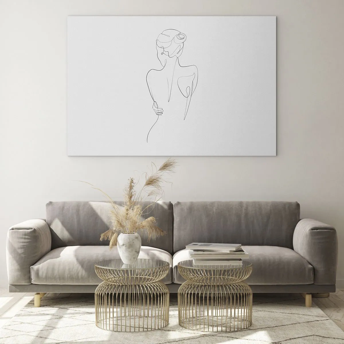 Glasbild - Bild auf glas - Eine zarte einzeilige Skizze einer Frau von hinten. - 100x70cm - Körpermusik - Moderne Wanddekoration für Wohnzimmer und Schlafzimmer ARTTOR