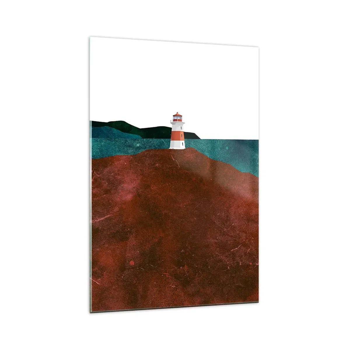 Glasbild - Bild auf glas - Ein Leuchtturm vor der Kulisse von Bergen und Meer - 70x100cm - Aufs Meer starren - Moderne Wanddekoration für Wohnzimmer und Schlafzimmer ARTTOR