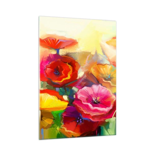 Glasbild - Bild auf glas - Bunte Mohnblumen in leuchtenden Farben - 50x70cm - Nicht nur rot - Moderne Wanddekoration für Wohnzimmer und Schlafzimmer ARTTOR