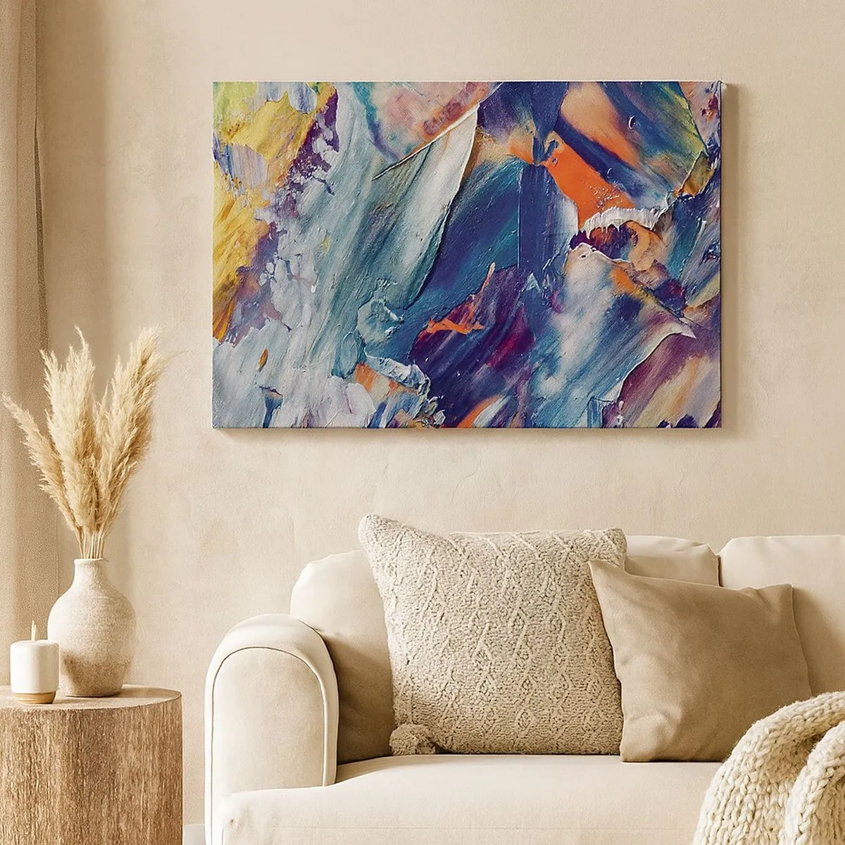 Bild auf Leinwand - Leinwandbild - Bunte Abstraktion mit Acrylfarbe Textur - 70x50cm - Farbverwirrung - Moderne Wanddekoration für Wohnzimmer und Schlafzimmer ARTTOR