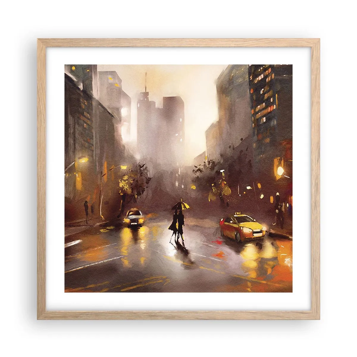 Poster in einem Rahmen aus heller Eiche - Im Licht von New York - 50x50 cm