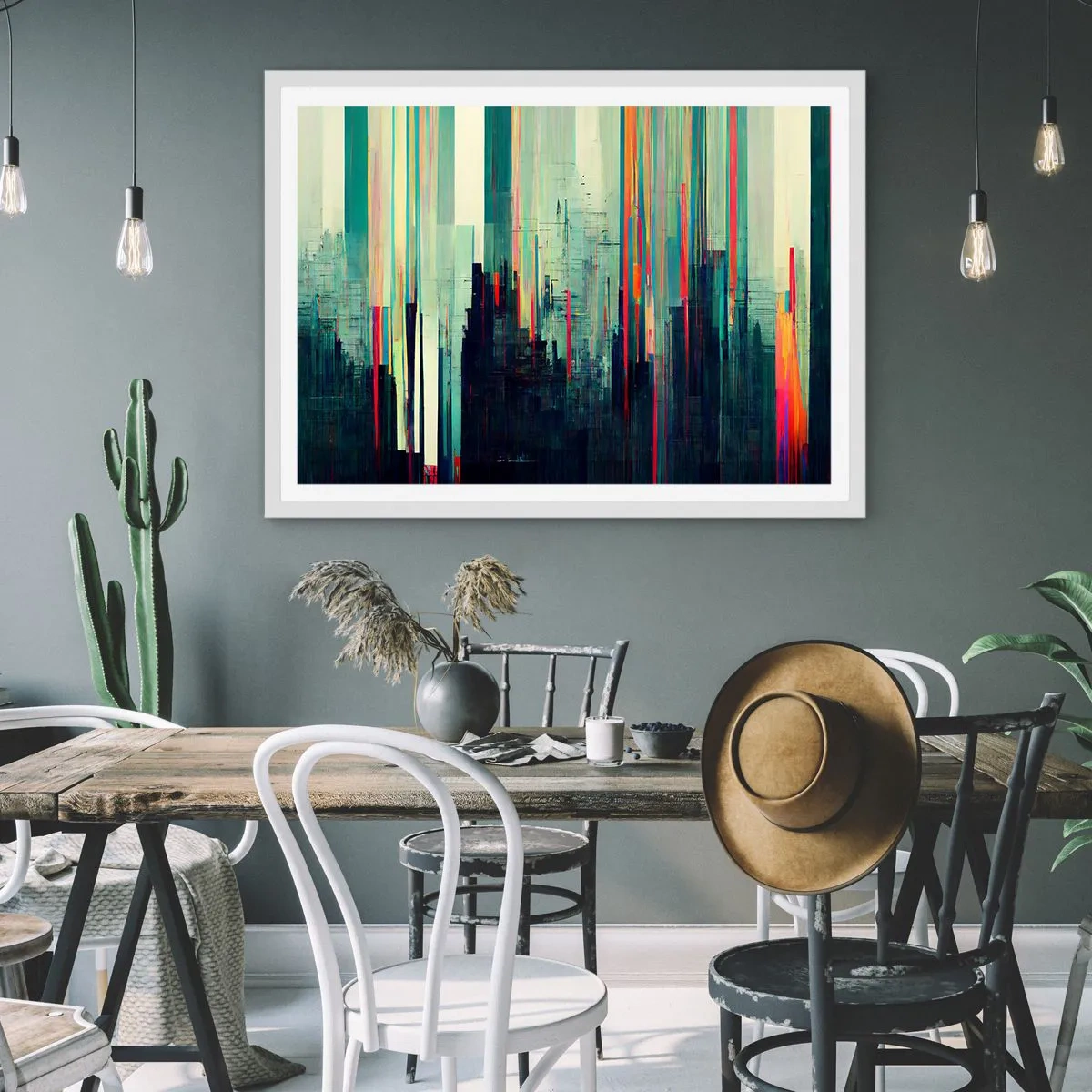 Poster in einem weißen Rahmen - Futuristische Stadt - 100x70 cm