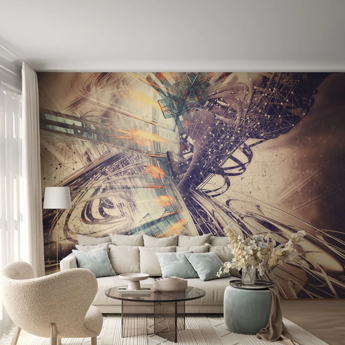 Fototapete Premium Sand - Abstrakte futuristische Komposition in Beigetönen - 100x70cm - In großer Eile - Moderne Wanddekoration für Wohnzimmer und Schlafzimmer ARTTOR