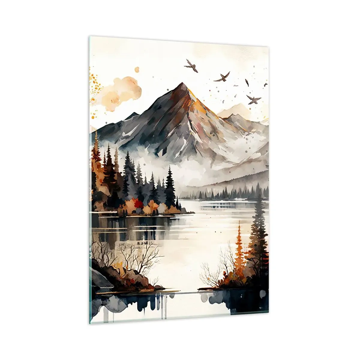 Glasbild - Bild auf glas - Herbstliche Berglandschaft mit See und Wald - 50x70cm - Goldener Herbst in den Bergen - Moderne Wanddekoration für Wohnzimmer und Schlafzimmer ARTTOR