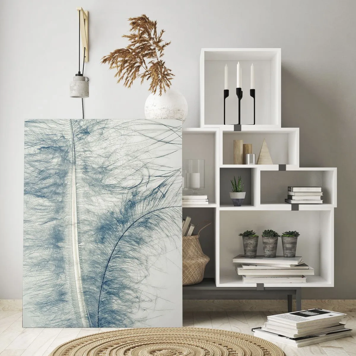 Glasbild - Bild auf glas - Eine zarte Feder in Pastelltönen auf hellem Untergrund - 70x100cm - Flüstern der Natur - Moderne Wanddekoration für Wohnzimmer und Schlafzimmer ARTTOR
