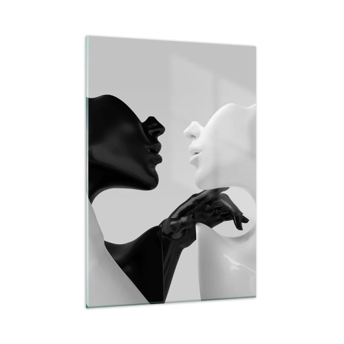 Glasbild - Bild auf glas - Schwarz-weiße Figuren in sinnlicher Nahaufnahme - 50x70cm - Anziehung - Begierde - Moderne Wanddekoration für Wohnzimmer und Schlafzimmer ARTTOR