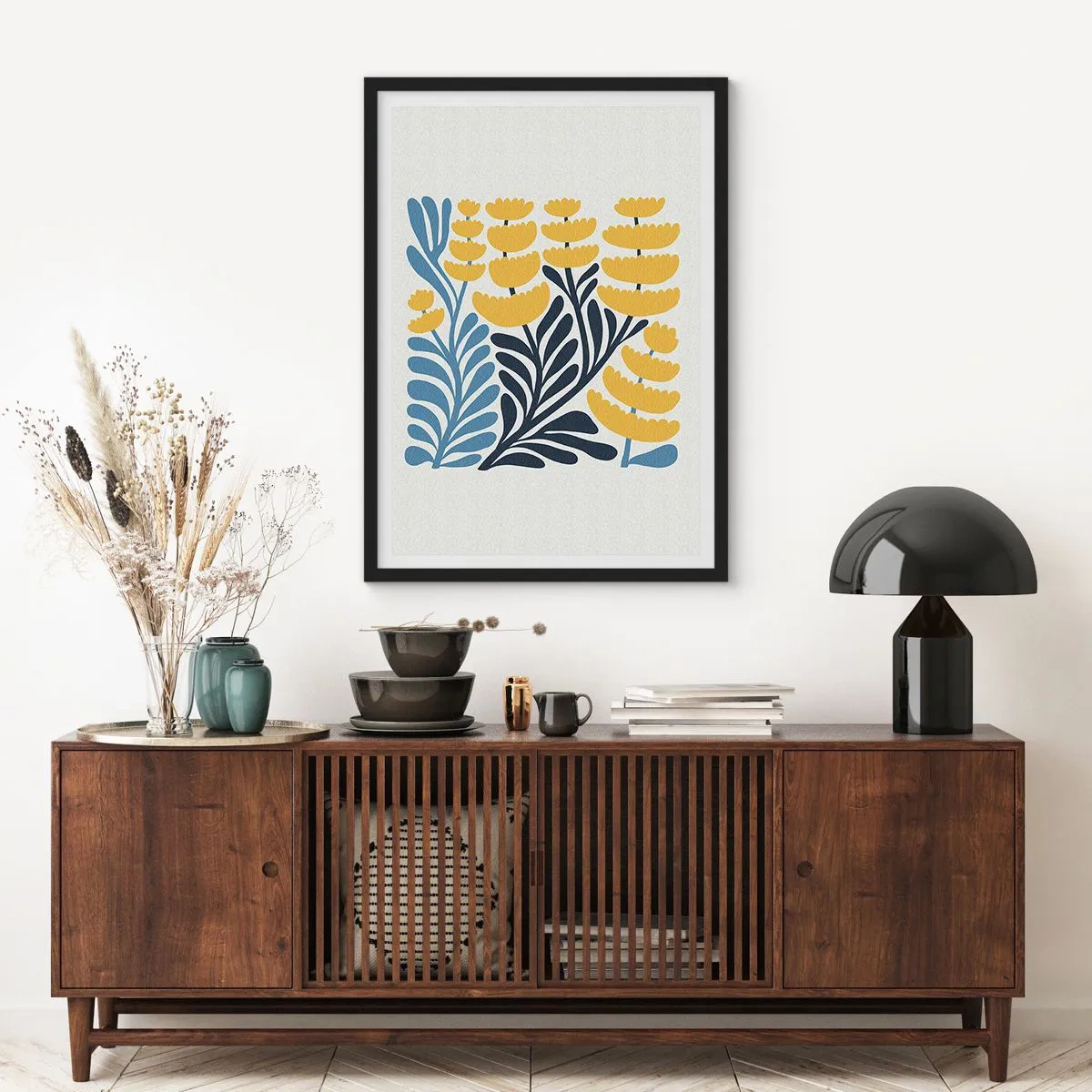 Poster in einem schwarzem Rahmen - Sonniges Blumenbeet - 50x70 cm
