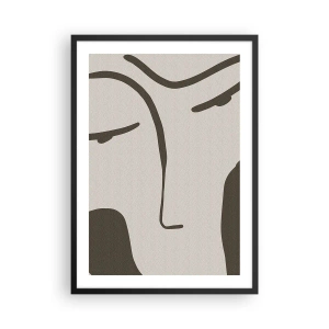 Poster in einem schwarzem Rahmen - Minimalistisches Gesichtsporträt - 50x70cm - Wie ein Modigliani-Gemälde - Moderne Wanddekoration für Wohnzimmer und Schlafzimmer ARTTOR