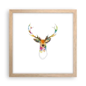 Poster in einem Rahmen aus heller Eiche - Ein mildes Reh in Farbe getaucht - 30x30 cm