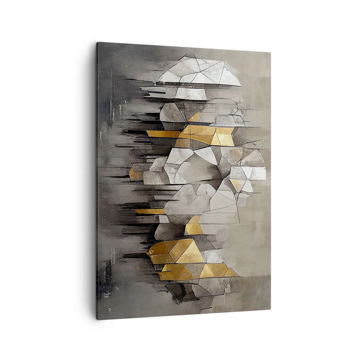 Bild auf Leinwand - Leinwandbild - Geometrische Abstraktion in Gold- und Grautönen - 50x70cm - Komposition aus Eis und Licht - Moderne Wanddekoration für Wohnzimmer und Schlafzimmer ARTTOR