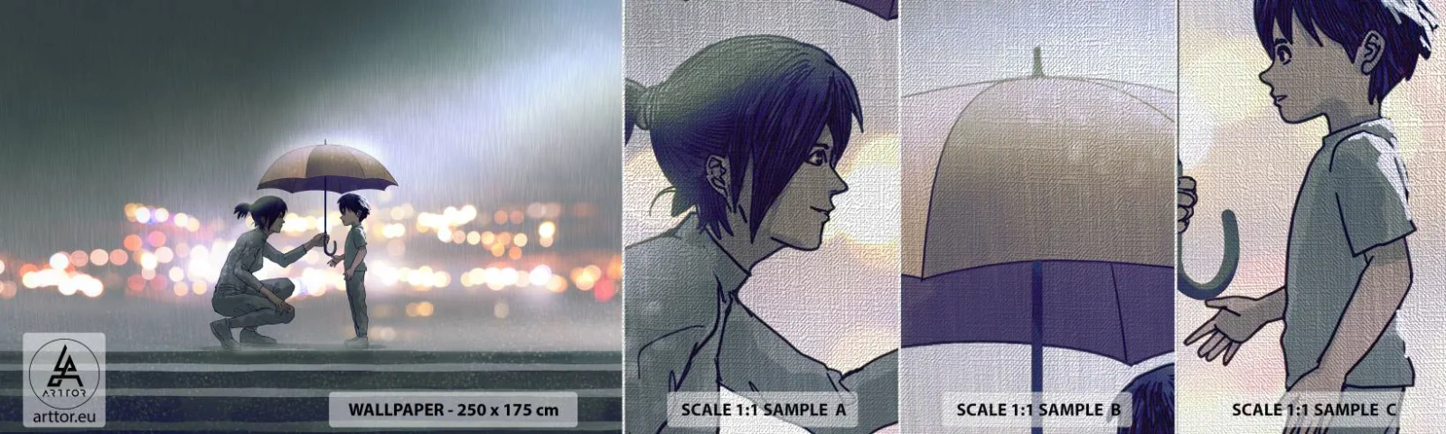 Fototapeten Muster Premium Canvas - Und jetzt ist alles in Ordnung - Für Kinder, Familie, Regenschirm - 100x30 cm