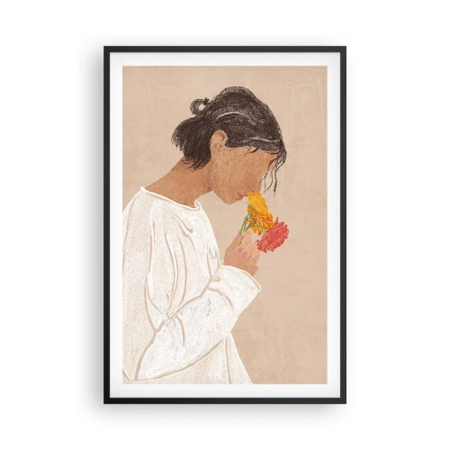Poster in einem schwarzem Rahmen - Mädchen und Blumen - 61x91 cm