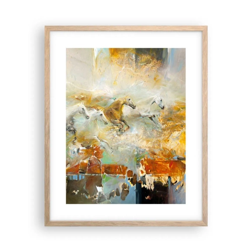 Poster in einem Rahmen aus heller Eiche - Im Galopp durch das Licht - 40x50 cm