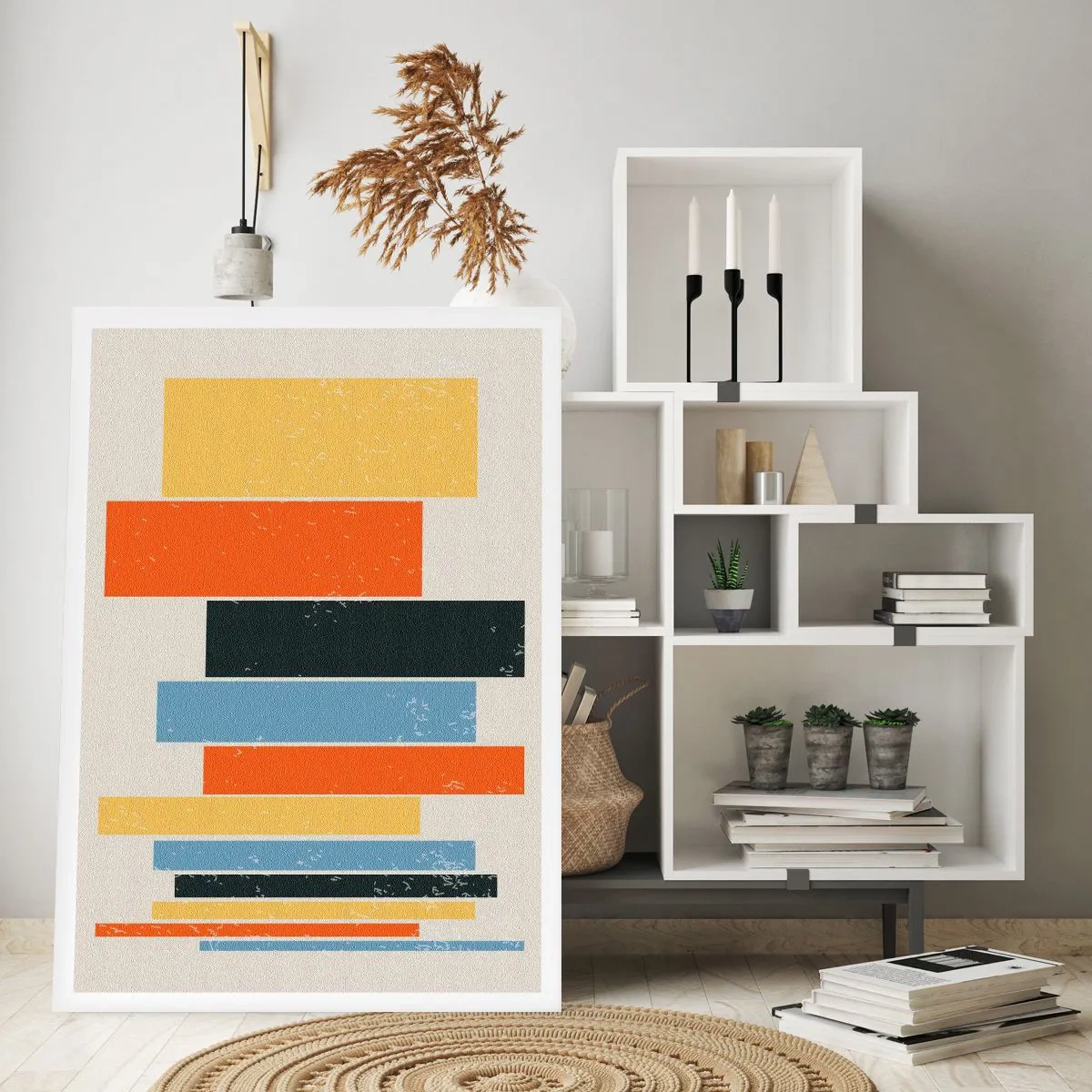Poster - Bunte geometrische Rechtecke auf hellem Hintergrund - 50x70cm - Musiknotation - Moderne Wanddekoration für Wohnzimmer und Schlafzimmer ARTTOR