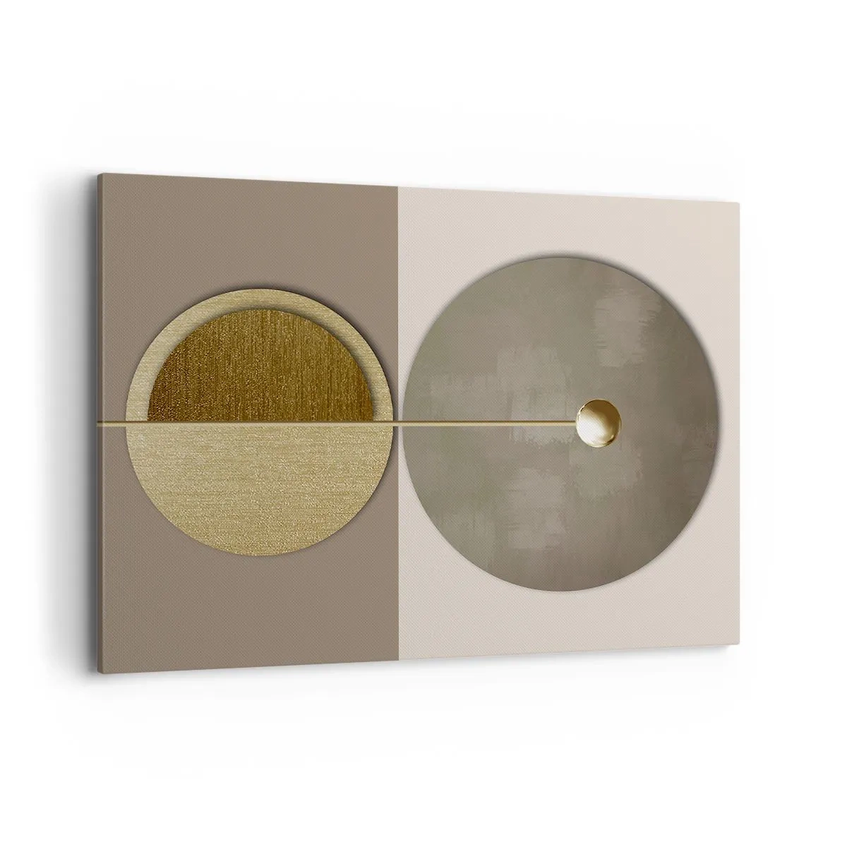 Bild auf Leinwand - Leinwandbild - Abstrakte Kreise in Gold- und Beigetönen - 100x70cm - Perfekte Balance - Moderne Wanddekoration für Wohnzimmer und Schlafzimmer ARTTOR