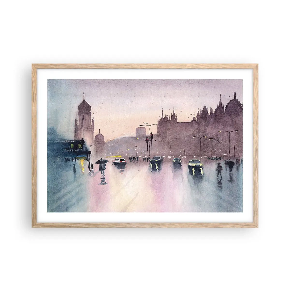Poster in einem Rahmen aus heller Eiche - Im regnerischen Dunst - 70x50 cm