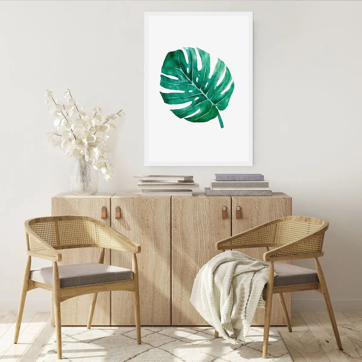 Poster - Aquarell-Illustration eines Monstera-Blattes auf weißem Hintergrund - 50x70cm - Grünes Konzept - Moderne Wanddekoration für Wohnzimmer und Schlafzimmer ARTTOR